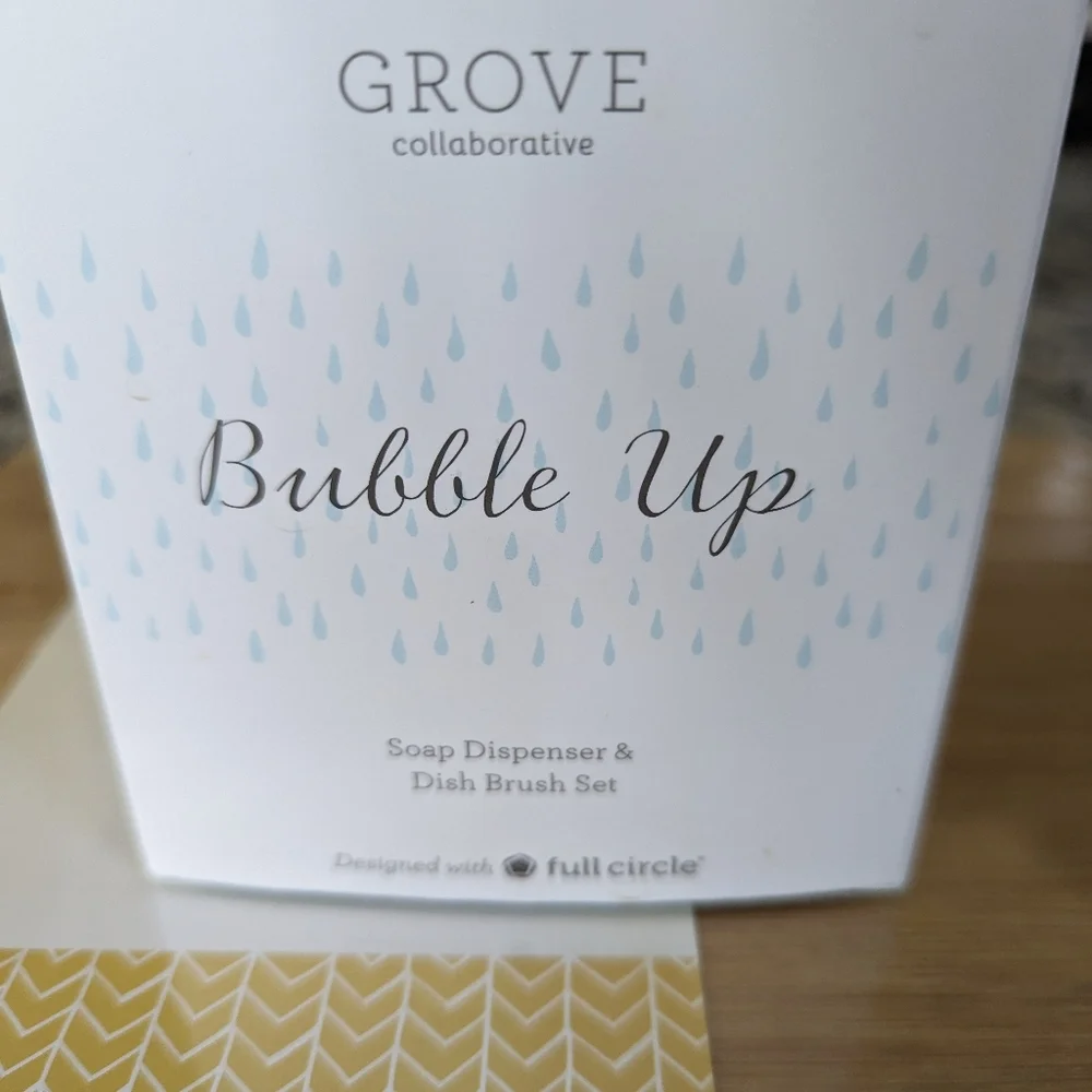 Grove Bamboo Prep Board And Bubble Up Dish Soap Dispenser & Brush